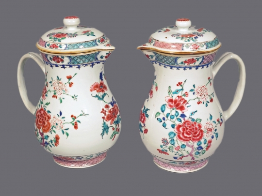Pair of Chinese Famille Rose Porcelain Ewers