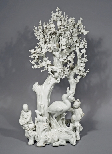 Very Rare and Fine Blanc de Chine Porcelain Tree with Figures