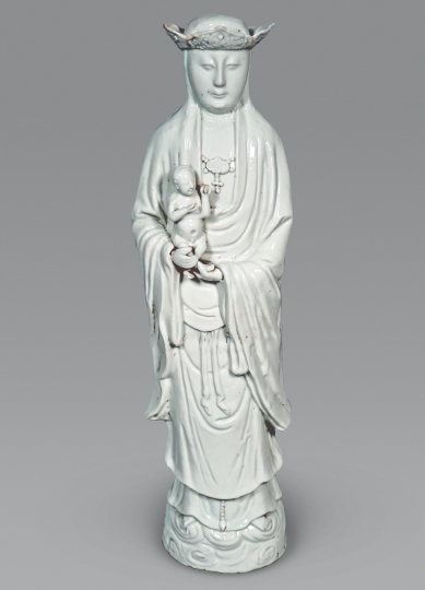 Rare Blanc de Chine Figure of Guanyin and Child/ Madonna and Child