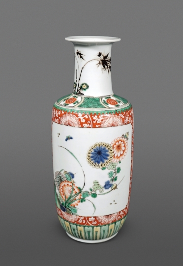 Fine Chinese Famille Verte Porcelain Cabinet Sized Rouleau Vase