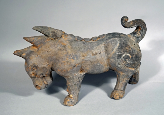 Chinese Unglazed Pottery Figure of a Mythical Tricorn Animal