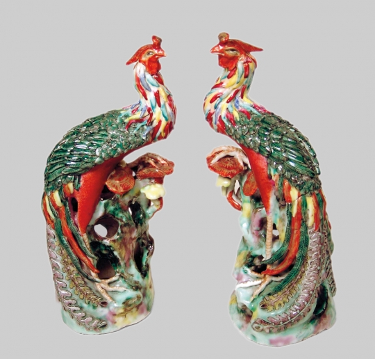 Pair of Chinese Porcelain Figures of Phoenixes
