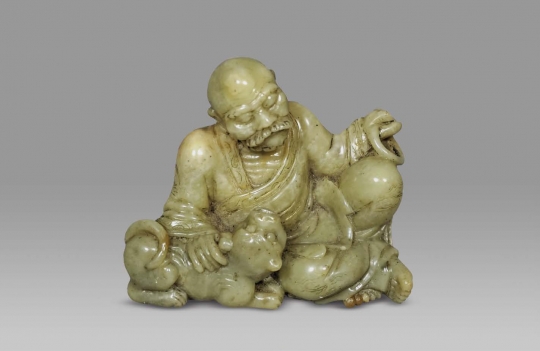 Chinese Carved Soapstone Figure of the Lohan Pindola Bharadvaja