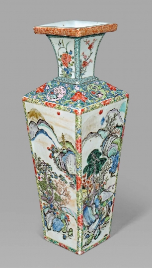 Rare Chinese Famille Rose Quadrangular Vase