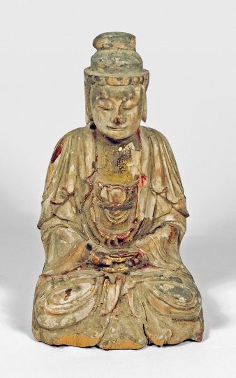 Chinese Carved Wood Figure of a Seated Buddha