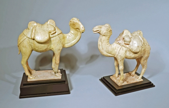 Pair of Chinese Straw Glazed Pottery Figures of Bactrian Camels