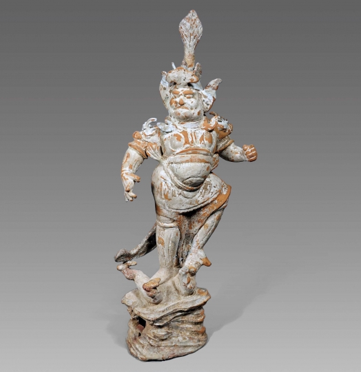 Chinese Unglazed Pottery Lokapala Guardian Figure