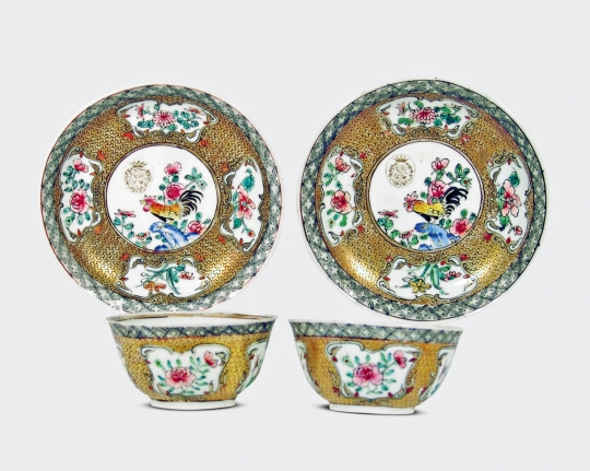 Pair of Chinese Semi-Eggshell Porcelain Tea Bowls and Saucers